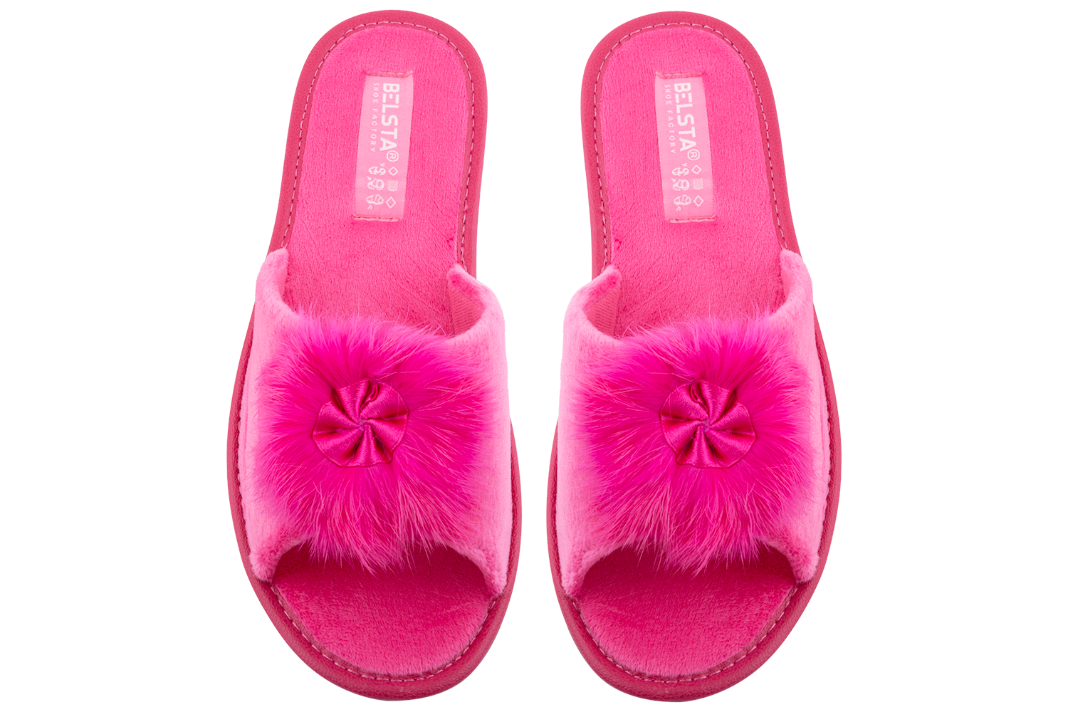 Женские открытые тапочки БЕЛСТА из розового велюра украшены мехом - 2