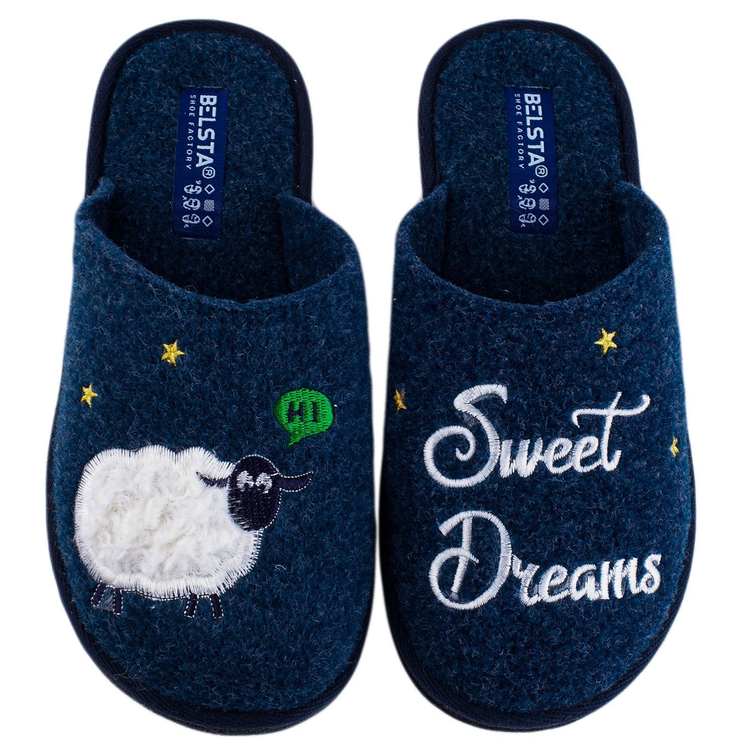 Жіночі закриті капці БЕЛСТА із синьої повсті прикрашені вишивкою Sweet Dreams - 2