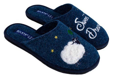 Жіночі закриті капці БЕЛСТА із синьої повсті прикрашені вишивкою Sweet Dreams - 1