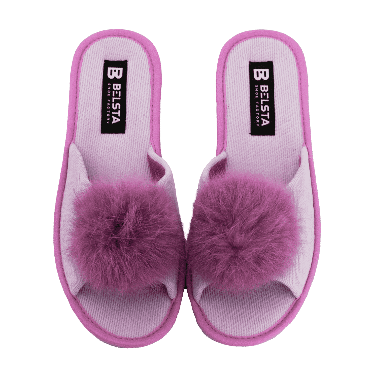 Женские тапочки БЕЛСТА из сиреневого вельвета украшены мехом - 3